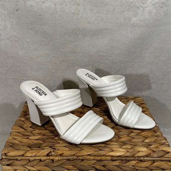Bleecker & Bond Dorothy Block Heel Sandals White Strappy Slip On Size 6 - Picture 2 of 7